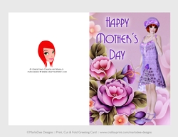 Cut & Fold 5x7 Mothers Day Fantasy Card | 1920s Flapper in a Purple Dress