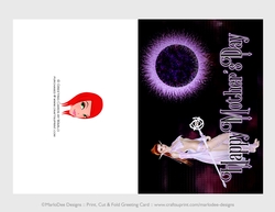 Cut & Fold 5x7 Mothers Day Fantasy Card | Elf Warrior with Purple Moon