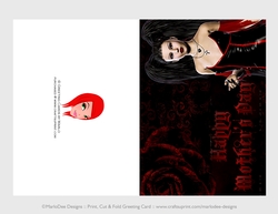 Cut & Fold 5x7 Mothers Day Fantasy Card | Gothic Girl with Dark Red Rose