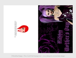 Cut & Fold 5x7 Mothers Day Fantasy Card | Gothic Girl with Purple Rose 2