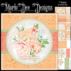 Beautiful Watercolor Flowers - 8x8 Peach & Green Mini Card Kit