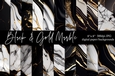 Black and Gold Marble Digital Papers, 8x8 Marble Backgrounds
