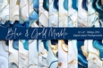 Blue and Gold Marble Digital Papers, 8x8 Marble Backgrounds