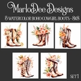 Watercolor Boho Cowgirl Boots with Flowers 8x8 Backgrounds