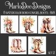 Watercolor Boho Cowgirl Boots with Flowers 8x8 Backgrounds set 2