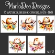 Watercolor Boho Cowgirl Hats with Flowers 8x8 Backgrounds set 2