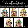 Watercolor Whimsical Fairy Houses 8x8 Backgrounds - set 2