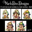 Watercolor Whimsical Fairy Houses 8x8 Backgrounds - set 3