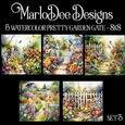 Watercolor Pretty Garden Gate 8x8 Backgrounds - set 3
