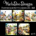 Watercolor Pretty Garden Gate 8x8 Backgrounds - set 4