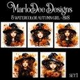 Watercolor Autumn Season Girls 8x8 Backgrounds - set 1
