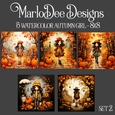 Watercolor Autumn Season Girls 8x8 Backgrounds - set 2