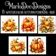 Watercolor Autumn Season Pumpkins 8x8 Backgrounds 