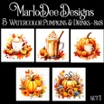 Watercolor Autumn Season Pumpkins and Drinks 8x8 Backgrounds