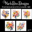 Watercolor Elegant Beautiful Flowers 8x8 Backgrounds - set 4