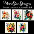 Watercolor Summer Tropical Flowers 8x8 Backgrounds
