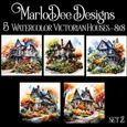 Watercolor Victorian Houses 8x8 Backgrounds - set 2