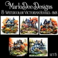 Watercolor Victorian Houses 8x8 Backgrounds - set 3