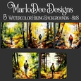 Watercolor Outdoor Hiking Scenes 8x8 Backgrounds