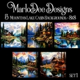 Watercolor Mountains, Lake & Cabins Scenes 8x8 Backgrounds - set 1