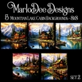 Watercolor Mountains, Lake & Cabins Scenes 8x8 Backgrounds - set 2
