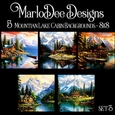 Watercolor Mountains, Lake & Cabins Scenes 8x8 Backgrounds - set 3