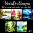 Watercolor Nature Scenes 8x8 Backgrounds - set 1