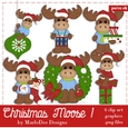 Twelve Moose of Christmas Clip Art Graphics set 1
