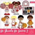 He Shoots He Scores - Scarlet & Gray Basketball Themed Clip Art
