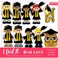 I Did It Black & Golden Gowns - Graduation Clip Art