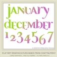 Calendar Months & Date Graphics - Mix Colors set 1