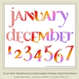 Calendar Months & Date Graphics - Mix Colors set 2