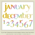 Calendar Months & Date Graphics - Mix Colors set 3