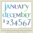 Calendar Months & Date Graphics - Mix Colors set 4