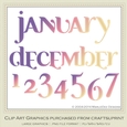 Calendar Months & Date Graphics - Mix Colors set 5