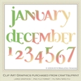 Calendar Months & Date Graphics - Mix Colors set 6