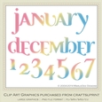 Calendar Months & Date Graphics - Mix Colors set 7