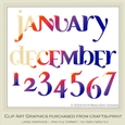 Calendar Months & Date Graphics - Mix Colors set 8
