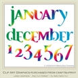 Calendar Months & Date Graphics - Mix Colors set 9