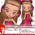 Cute Cookie Character Girl in a Dark Pink Gown Poser Graphics