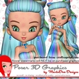 Cute Cookie Character Girl in a Blue Multi Color Gown Poser Graphics