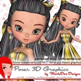 Cute Cookie Character Girl in a Black & Gold Multi Color Gown Poser Graphics