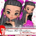 Cute Cookie Character Girl in a Black & Pink Color Dress Poser Graphics pkg1