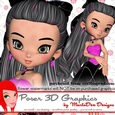 Cute Cookie Character Girl in a Black & Pink Color Dress Poser Graphics pkg2