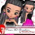 Cute Cookie Character Girl in a Black & Pink Color Dress Poser Graphics pkg3