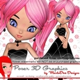 Cute Cookie Character Girl in a Black Color Dress Poser Graphics pkg2