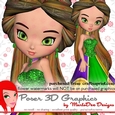 Cute Cookie Character Girl in Mardi Gras Colors Dress Poser Graphics pkg2