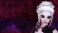 White Hair Woman on Dark Grunge Style Red & Purple Digital Paper Background 