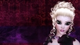 Blonde Hair Woman on Dark Grunge Style Red & Purple Digital Paper Background 