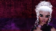 White Hair Darker Skin Woman on Dark Grunge Style Red & Purple Digital Paper Background